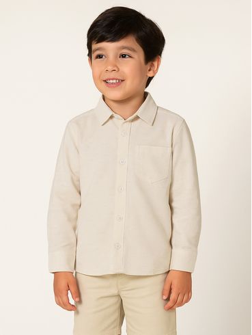 Camisa Linho Manga Longa Infantil Para Menino - NATURAL
