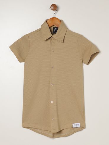 Camisa Malha Waffle Infantil Para Menino - BEGE