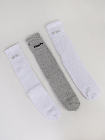 Kit com 03 Meias Cano Longo Masculinas BRANCO/MESCLA