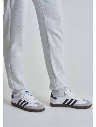 Calça básica moletom com punho mescla branco