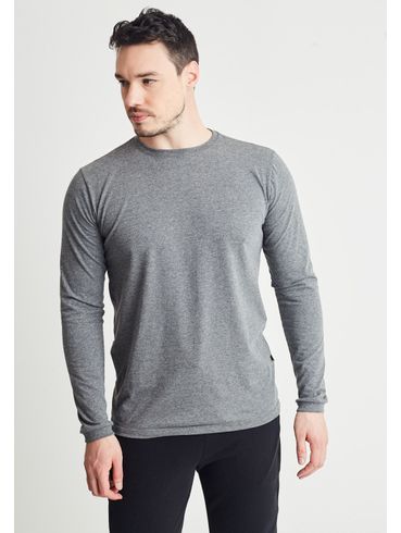 Camiseta básica slim manga longa cinza