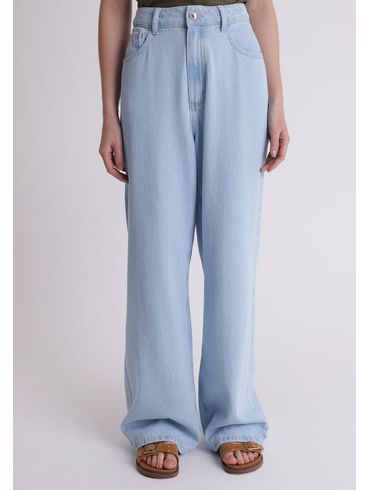Calça jeans wide leg cintura alta
