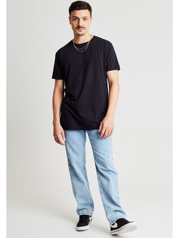 Camiseta básica alongada preta