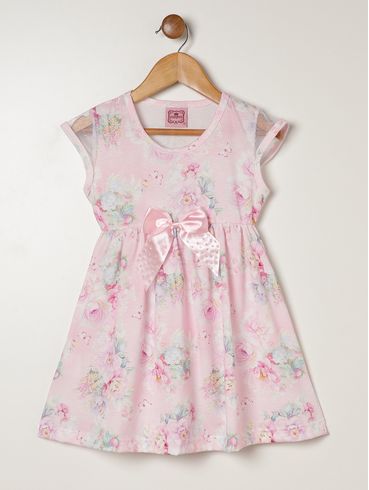 Vestido Malha Com Laço Infantil Para Menina - ROSA
