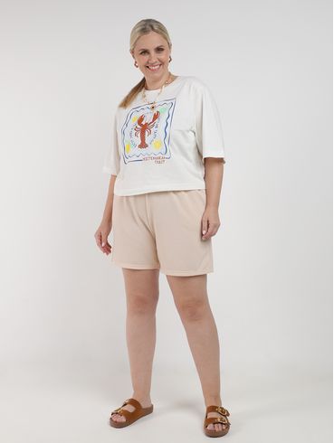 Short Malha Crochê Plus Size Feminino BEGE