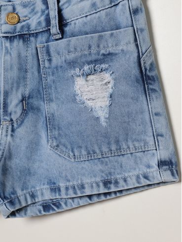 Short Jeans Juvenil Para Menina - AZUL