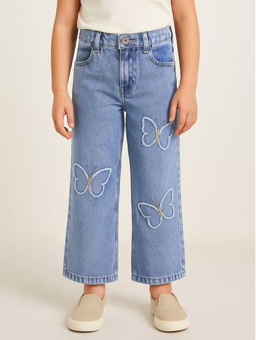 Calça Jeans Wide leg Infantil Para Menina - AZUL