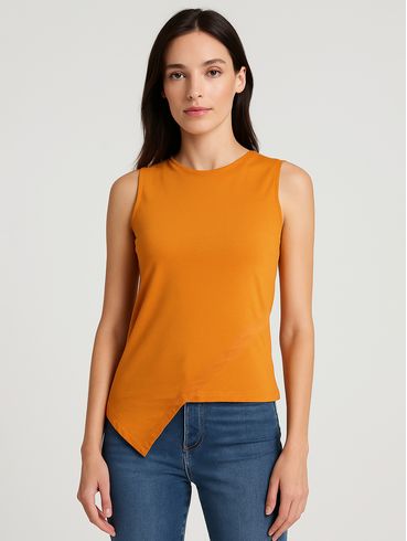 Blusa Barra Assimétrica Sem Manga Feminina LARANJA
