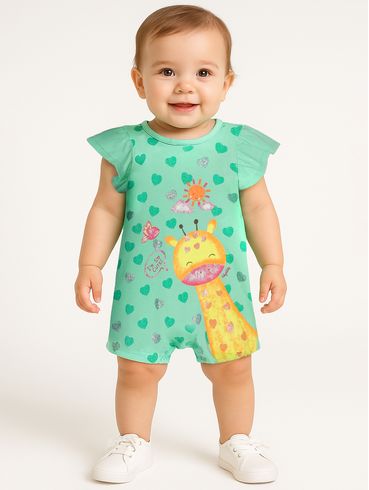Macacão Curto Estampado Infantil Para Bebê - VERDE