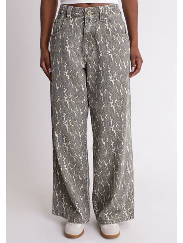 Calça baggy cintura média estampada