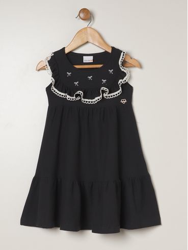 Vestido Malha Texturizada Infantil Para Menina - PRETO