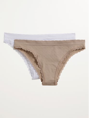 Kit com 02 Tanga e Bíquini Com Renda Feminina BRANCO/BEGE