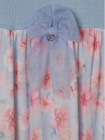 Vestido Malha Com Tule Infantil Para Menina - AZUL