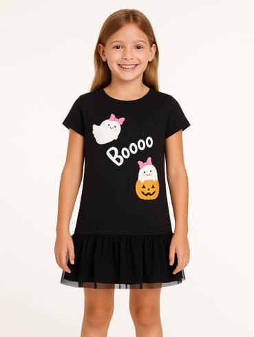Vestido Cotton Halloween Infantil Para Menina- PRETO