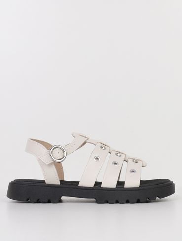 Sandália Turim Molekinha Juvenil Para Menina- OFF WHITE/PRETO