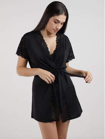 Chambre Microfibra Com Renda Feminino PRETO
