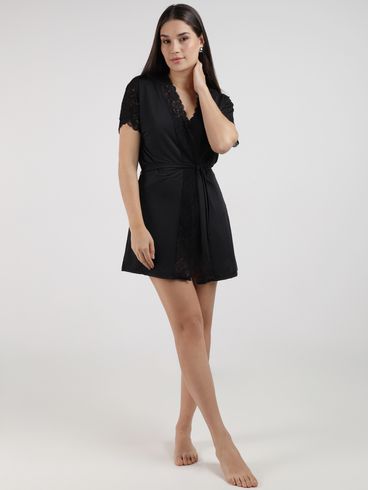 Chambre Microfibra Com Renda Feminino PRETO