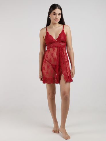 Camisola e Calcinha Renda Feminina VERMELHO