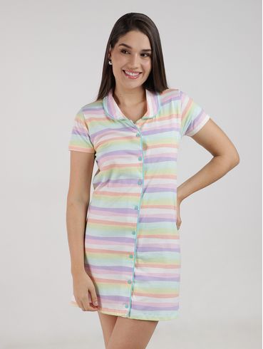 Camisola Algodão Listrada Feminina MULTICOLORIDO