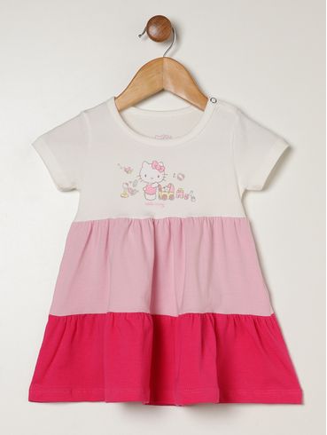 Vestido Hello Kitty Infantil Para Bebê Menina - OFF WHITE/ROSA/PINK