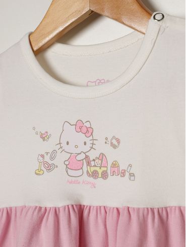 Vestido Hello Kitty Infantil Para Bebê Menina - OFF WHITE/ROSA/PINK