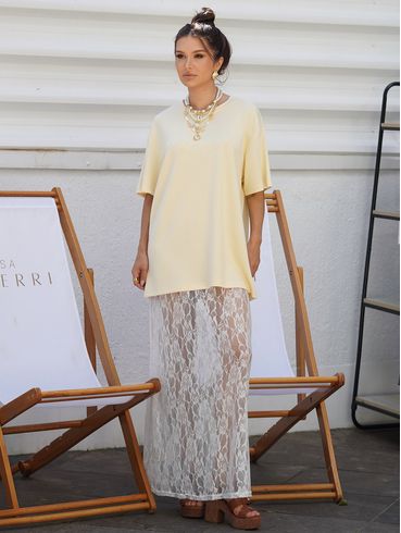 Vestido Renda Com T-Shirt  Eagle Rock Feminino AMARELO