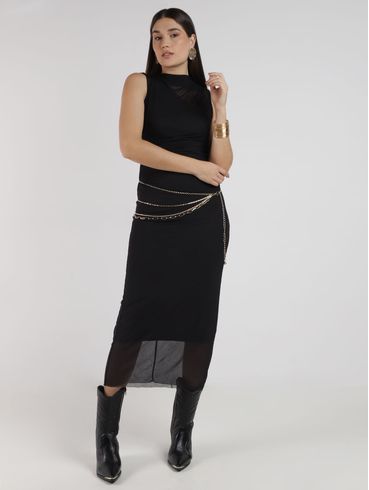 Vestido Tule Pregas Laterais Eagle Rock Feminino PRETO