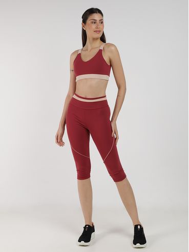 Calça Corsário Suplex Vels Feminina VINHO/VINHO/AREIA