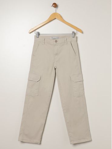 Calça Sarja Cargo Juvenil Para Menino - AREIA