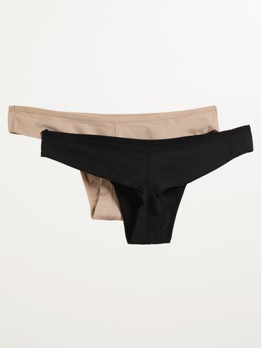 Kit Com 02 Calcinhas Tanga Fio Duplo Feminina PRETO/BEGE