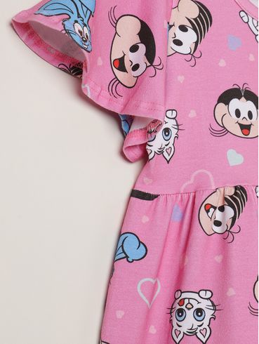 Vestido Evasê Turma da Mônica Infantil Para Menina ROSA