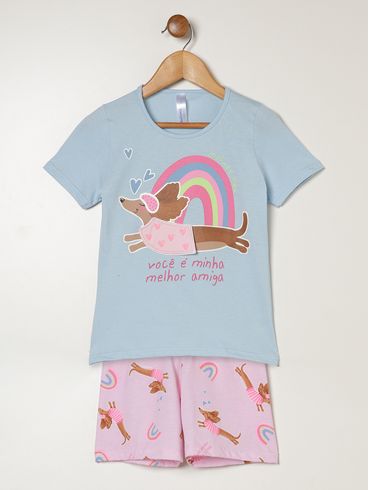 Pijama Curto Infantil Para Menina - AZUL CLARO