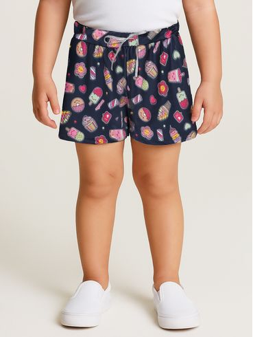 Short Malha Estampada Infantil Para Menina- AZUL