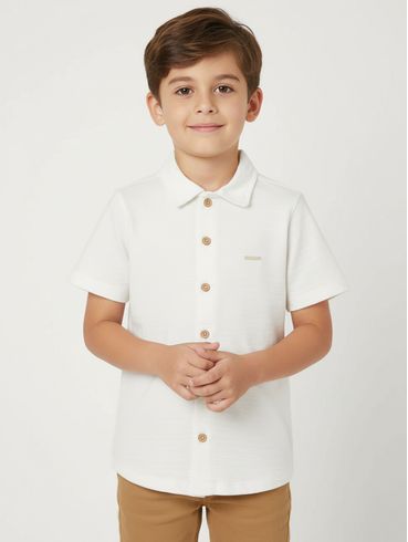 Camisa Malha Texturizada Infantil Para Menino - OFF WHITE