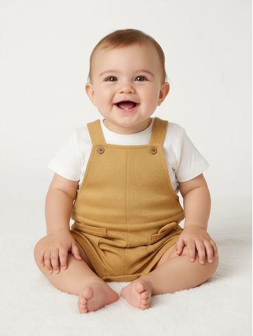 Jardineira Malha Waffle Infantil Para Menino - AMARELO