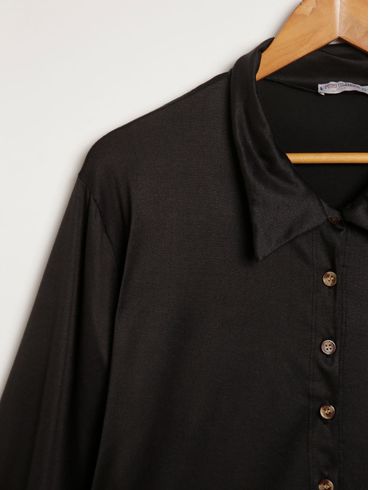 Camisa Manga 3/4 Alongada Plus Size Feminina PRETO