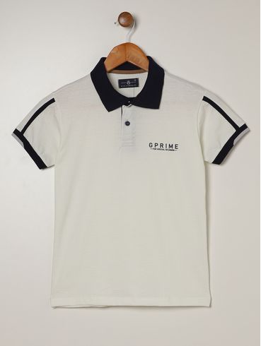 Polo Malha Manga Curta Juvenil Para Menino - OFF WHITE