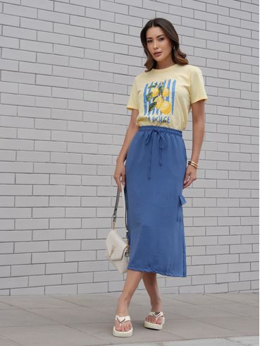 Saia Crepe Feminina AZUL