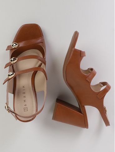 Sandália Salto Bloco Ramarim Feminina MARROM