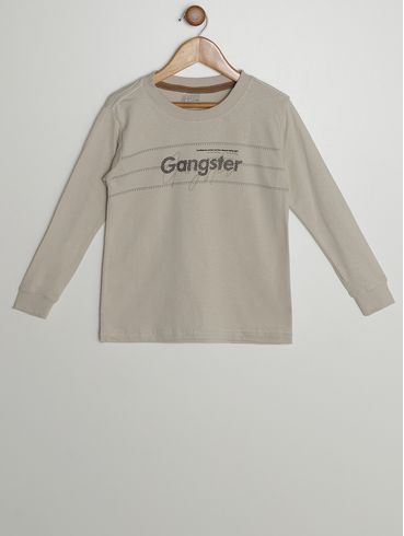 Camiseta Manga Longa Infantil Para Menino - BEGE