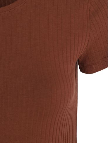 Blusa Canelada Manga Curta Autentique Feminina MARROM