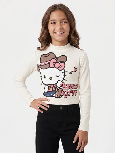 Blusa Hello Kitty Juvenil Para Menina - BEGE