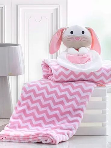 Manta Com Naninha Para Bebê Corttex Rosa/Branco