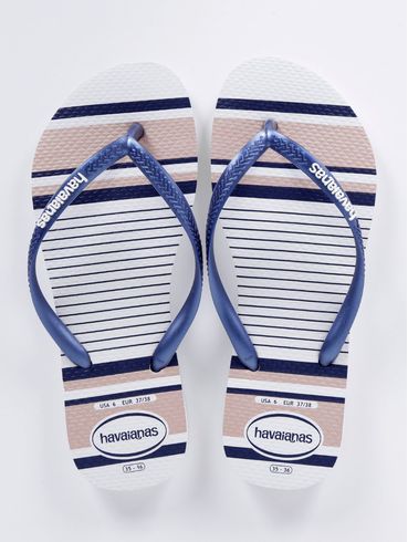 Chinelo Havaianas Slim Nautical Feminino Branco/Azul Marinho