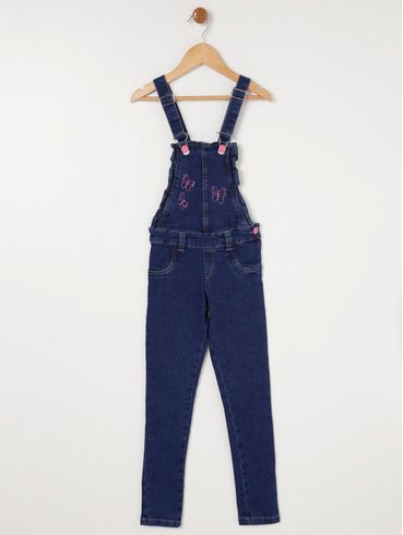 Macacão Jardineira Jeans Infantil Para Menina - Azul