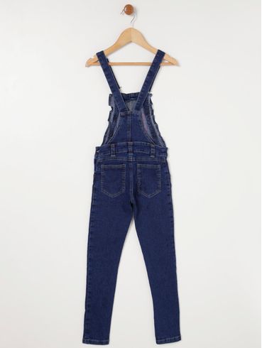 Macacão Jardineira Jeans Infantil Para Menina - Azul