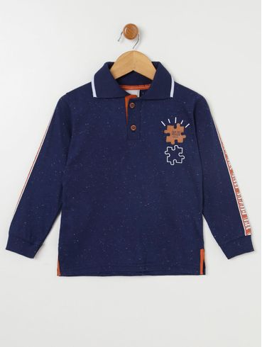 Polo Manga Longa Infantil Para Menino - Azul Marinho