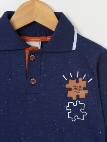 Polo Manga Longa Infantil Para Menino - Azul Marinho