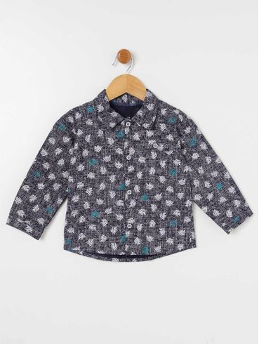 Camisa Manga Longa Estampada Infantil Para Menino Azul Marinho