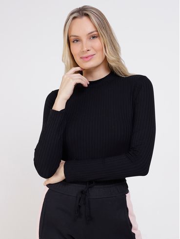Blusa Manga Longa Canelada Autentique Feminina Preto